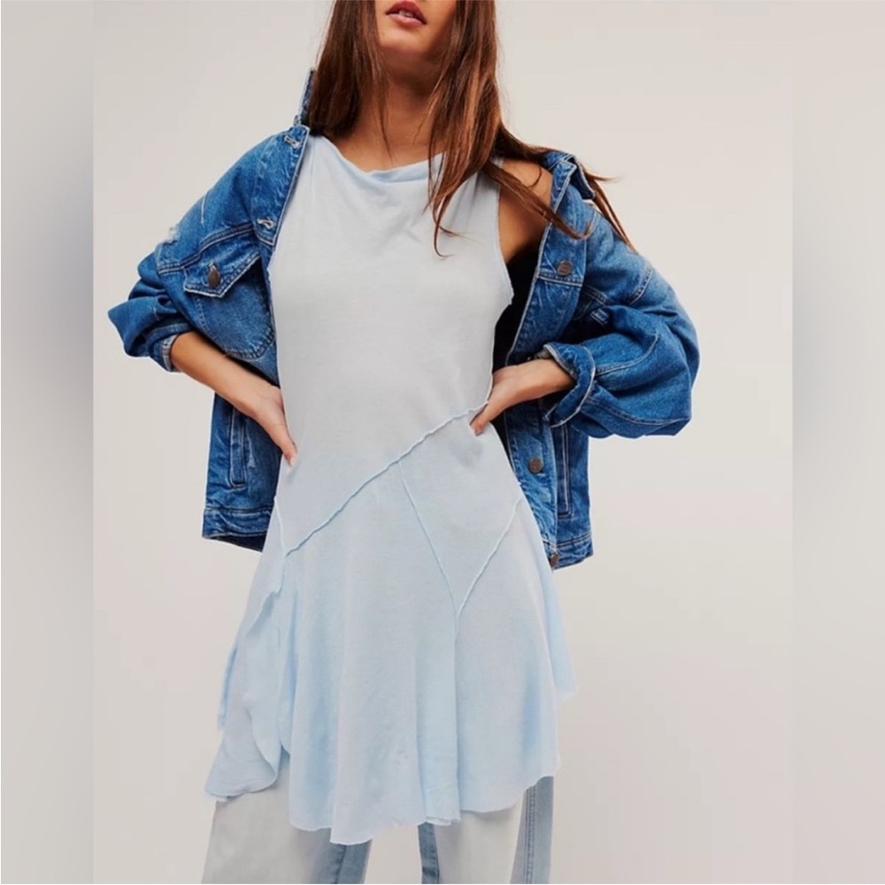 Free People Mini Tunic Dress Sing Out Loud Sheer Baby Blue Tunic Size S